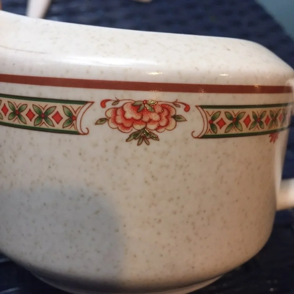 Lenox Temperware Creamer Coral Blossoms tan cream red brown green